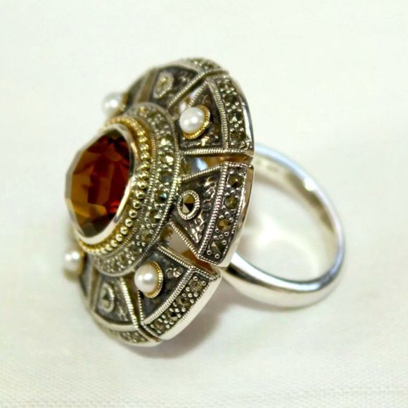 JUDITH JACK Citrine Sterling Silver Marcasite Cocktail Ring NWT - Picture 8 of 11